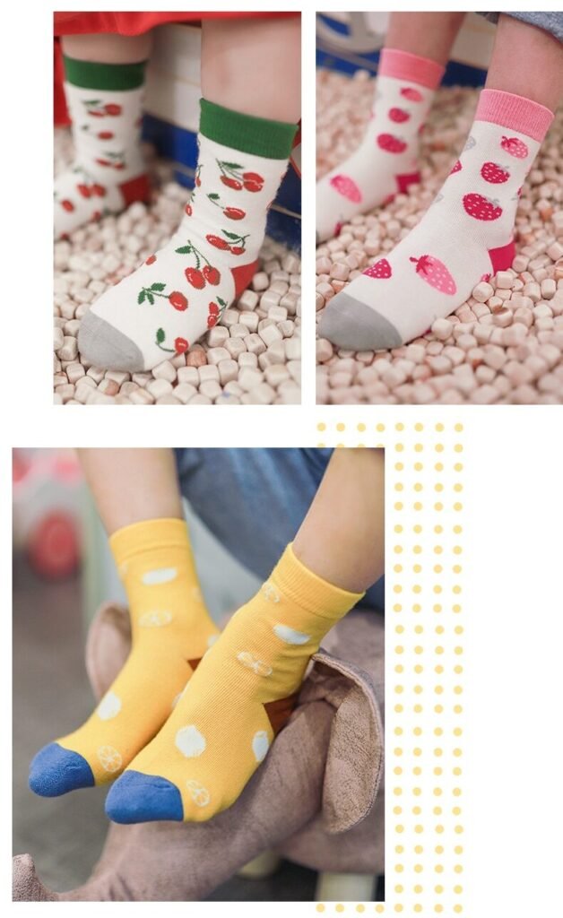 Soft cotton kids toddler socks with fruit cartoon patterns, custom children socks wholesale