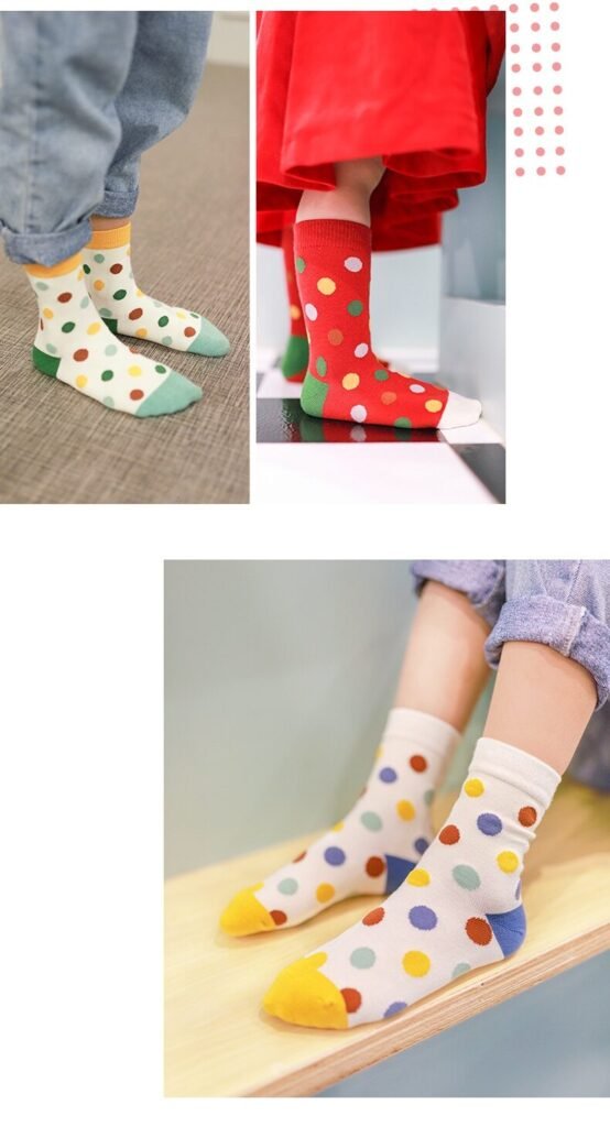 Soft cotton kids toddler socks with colorful polka dot pattern, custom children socks for wholesale